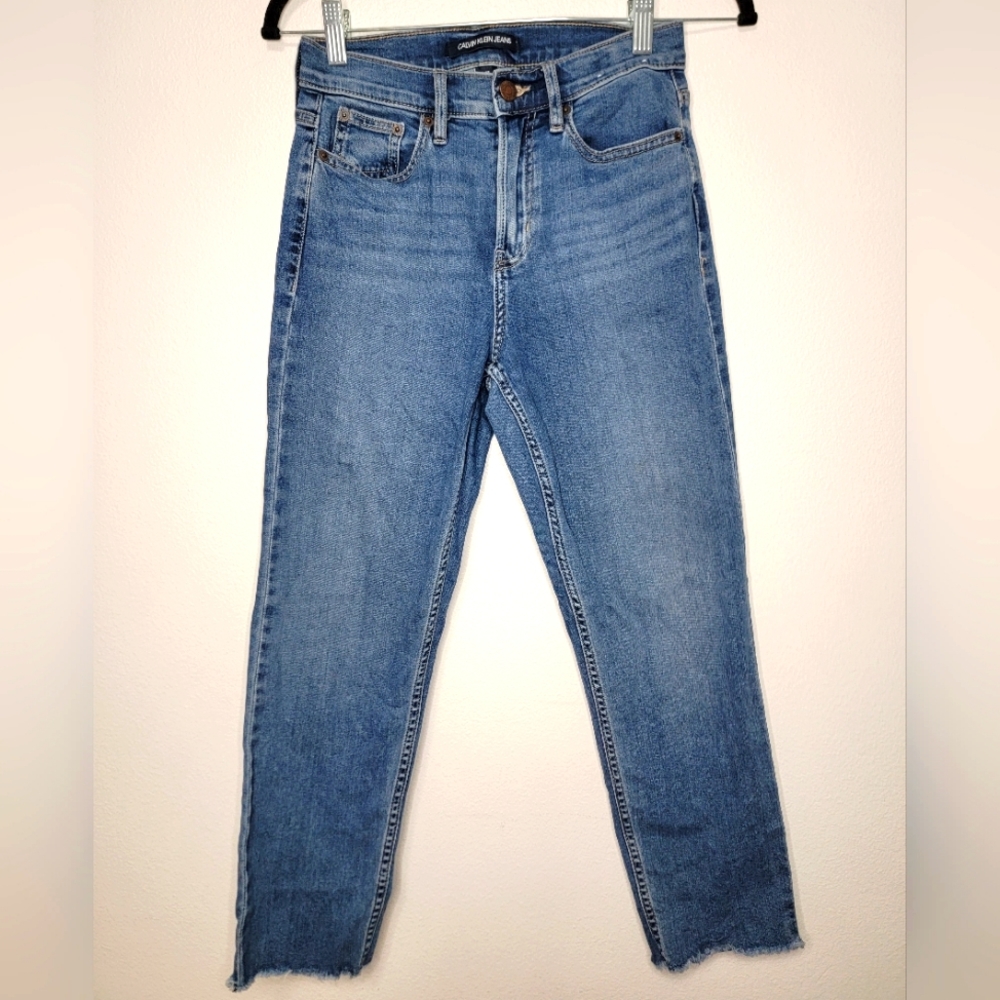 Calvin Klein Jeans Pants Short Crop Size 25 Blue Womens Denim High Rise Straight